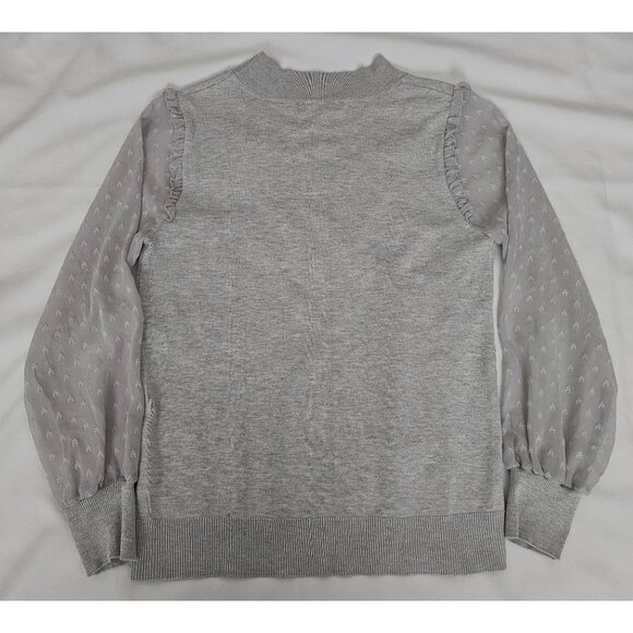Indigo Rose Women's Gray Sheer Puff Sleeve Ruffled Knit Pullover Sweater Medium - Picture 4 of 11